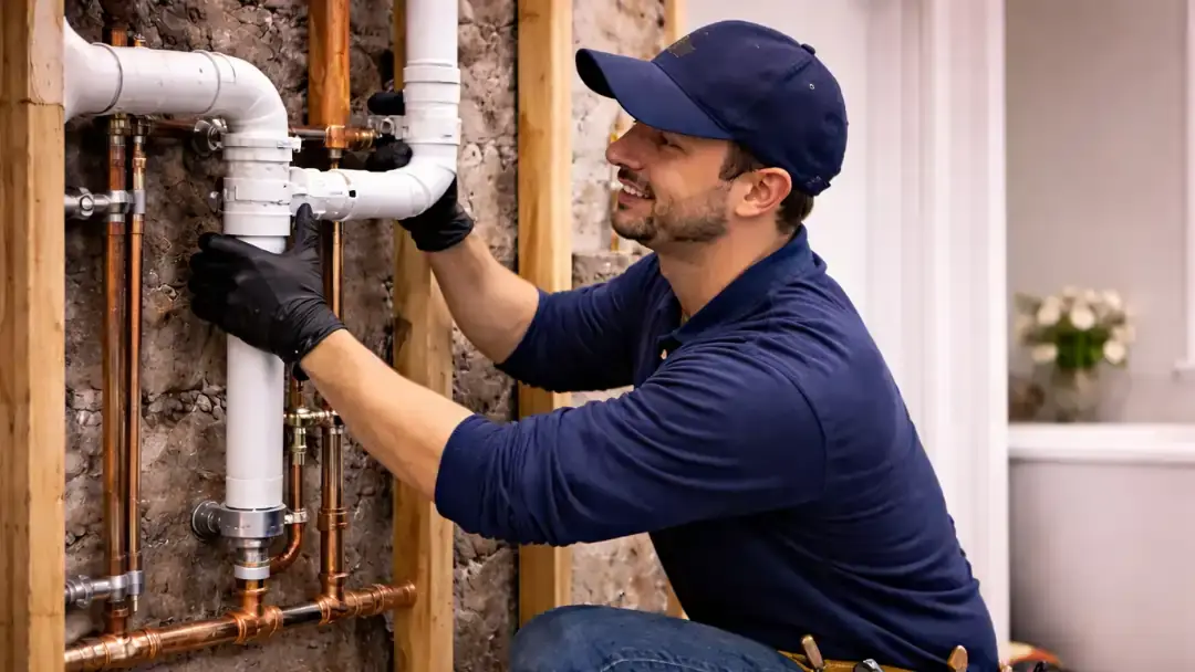 Plumber installing custom plumbing lines during home remodel