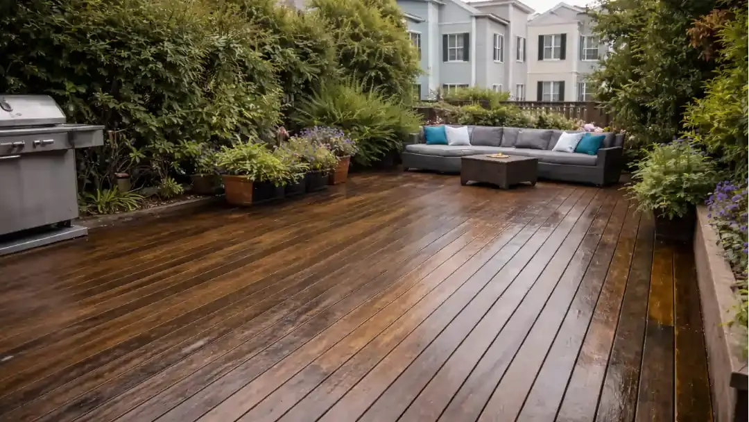 Cleaned wooden deck in San Francisco backyard