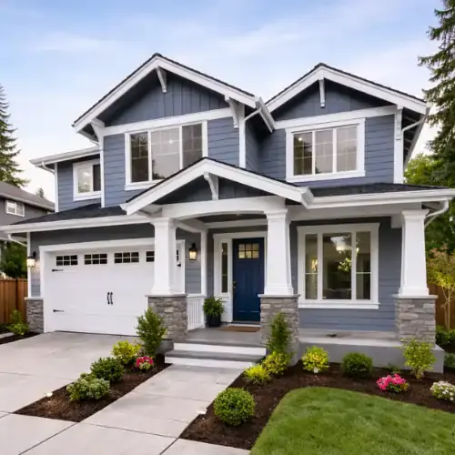 Freshly painted two story residential home exterior in daylight