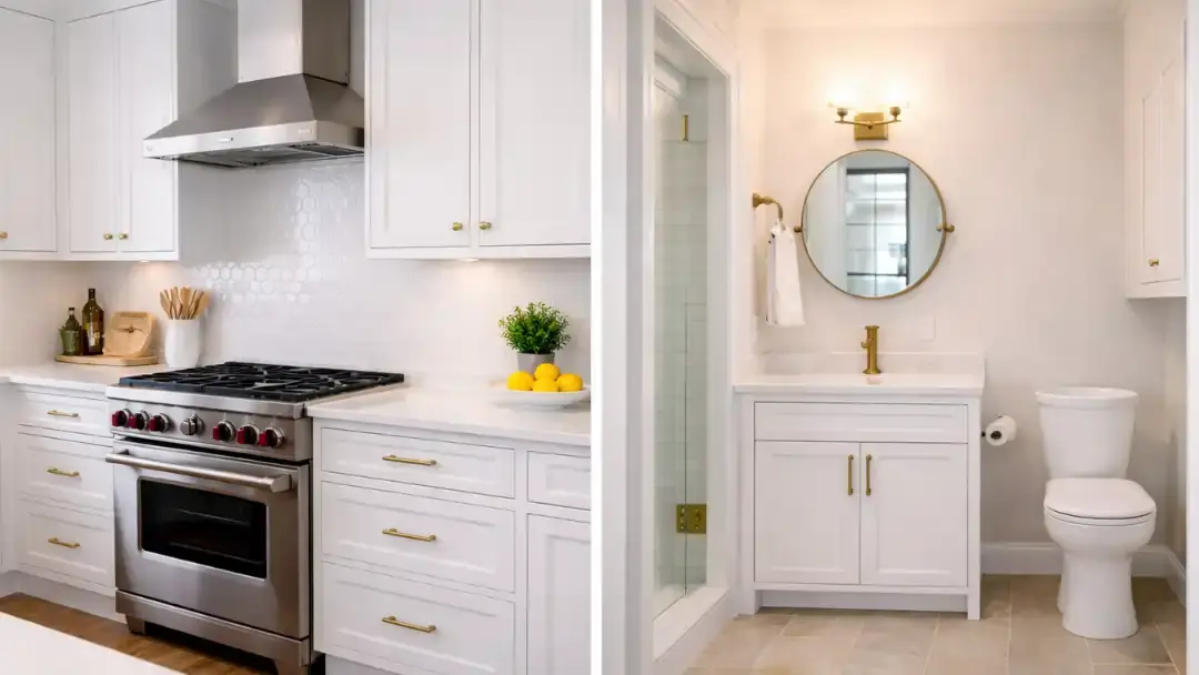 Freshly painted kitchen and bathroom interiors