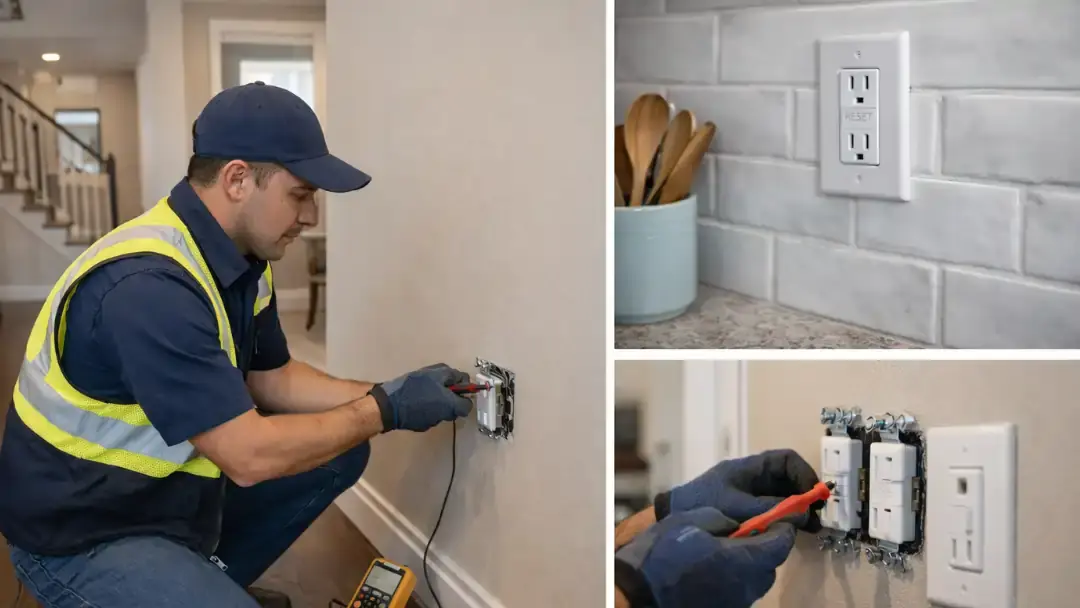 Contractor repairing electrical outlet in home