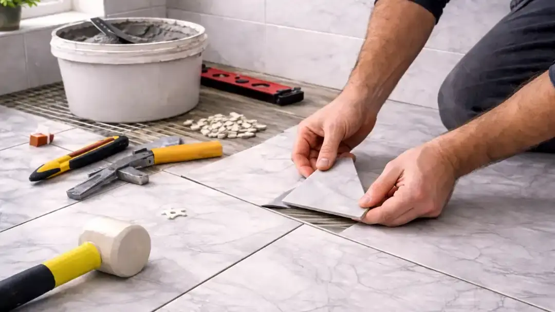 Installing custom cut tile piece into floor gap
