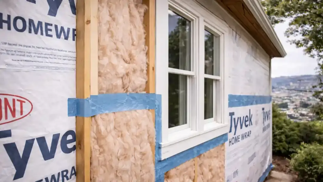 Exterior wall insulation and weather barrier installation