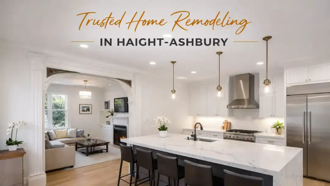 Remodeled open kitchen and living room interior in Haight Ashbury San Francisco