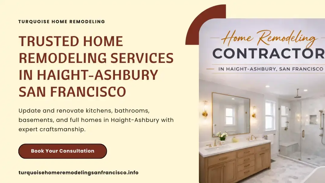 Modern bathroom renovation with double vanity and glass shower completed during a residential home remodeling project in Haight Ashbury, San Francisco