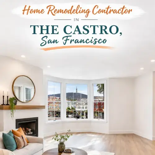 Clean remodeled living room with bay windows and natural light in The Castro San Francisco home