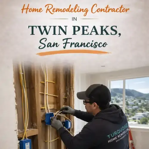 Contractor installing electrical wiring inside wall during home remodeling in Twin Peaks San Francisco