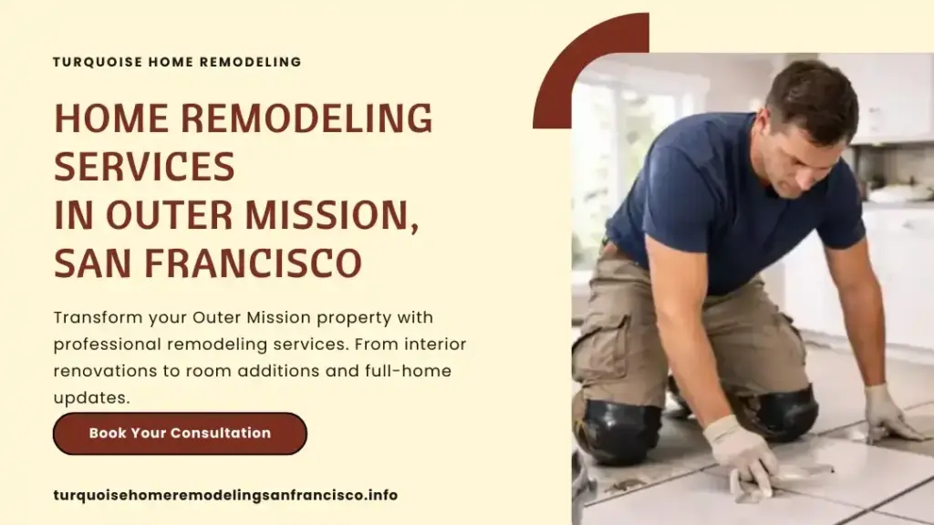 Contractor installing floor tiles during home renovation in Outer Mission San Francisco