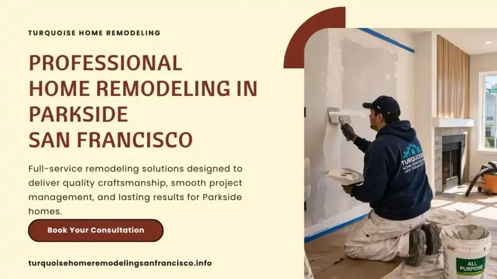 Worker applying drywall compound during a home remodeling project in Parkside San Francisco