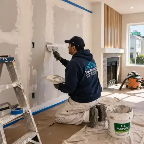 Worker painting a wall during a home remodeling project in San Francisco