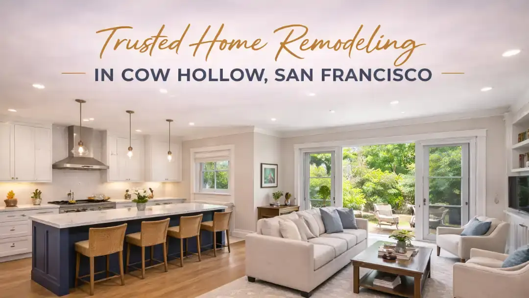 Remodeled open living room and kitchen interior in Cow Hollow San Francisco