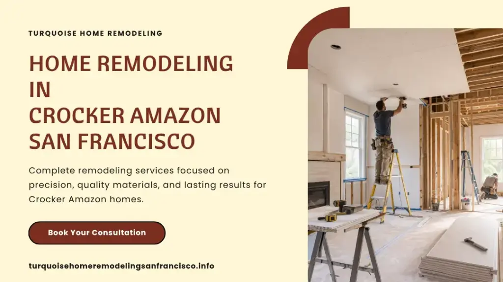 Home remodeling in Crocker Amazon San Francisco with contractor installing ceiling drywall