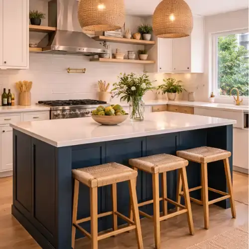 Modern kitchen remodeling in Portola San Francisco with updated cabinets and island