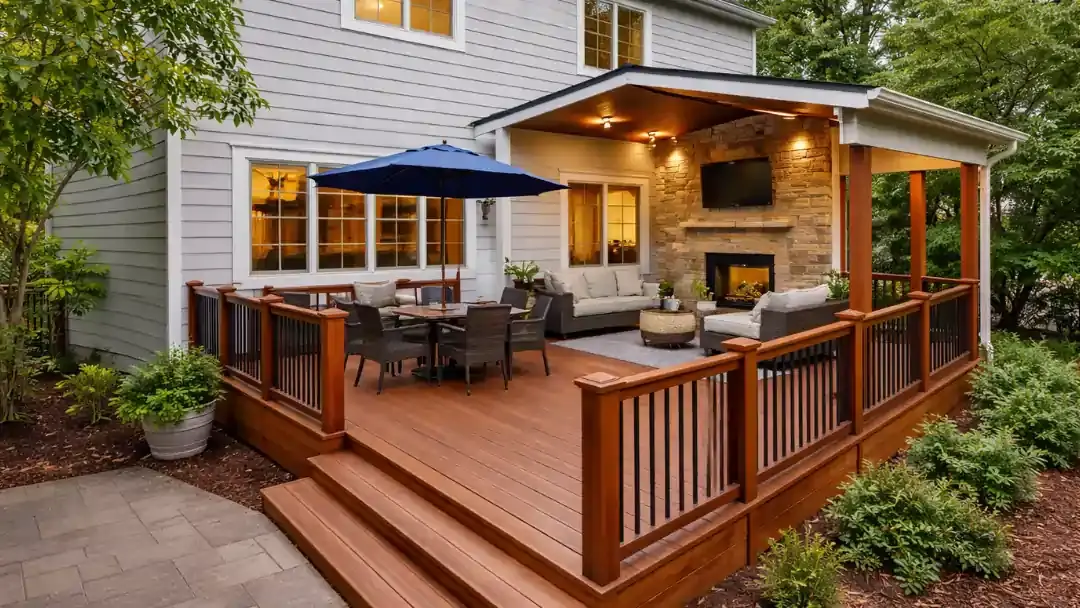 Remodeled backyard deck with seating area and covered patio in West Portal San Francisco